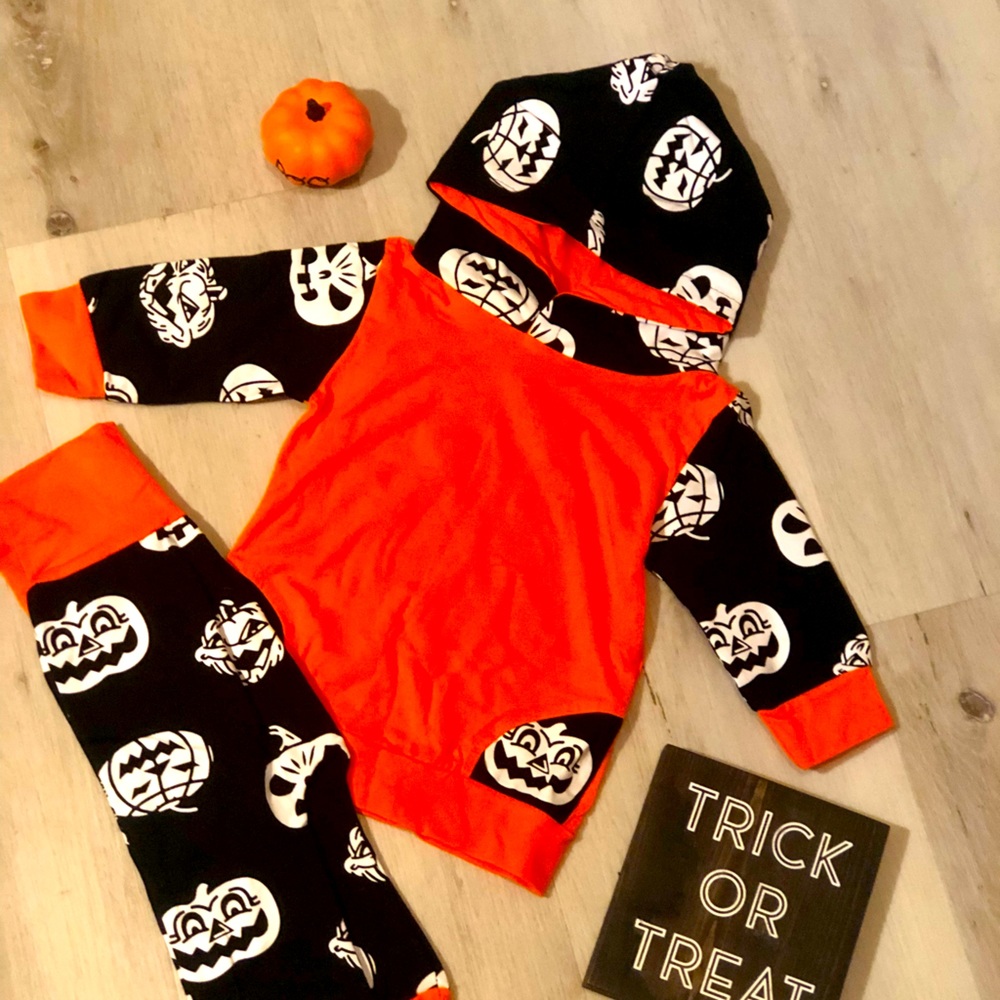 Halloween 2 piece set, jack o lantern orange black